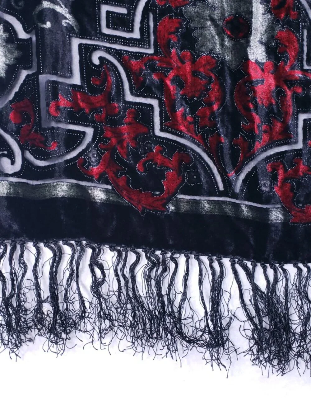 100% Silk Scarf Shawl Romantic Velvet Elegant Party Renaissance Geometric Black
